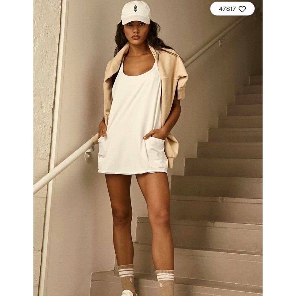 Free People FP Movement Hot Shot Mini Dress Small White Pockets Athletic Sporty